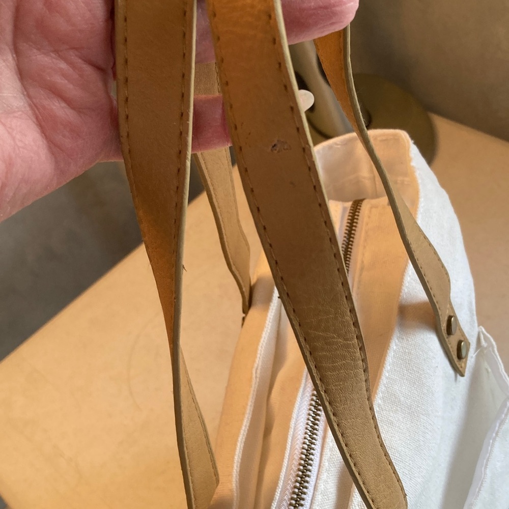 Cozy Earth White Canvas Tote with Tan Leather Handles - Picture 6 of 9